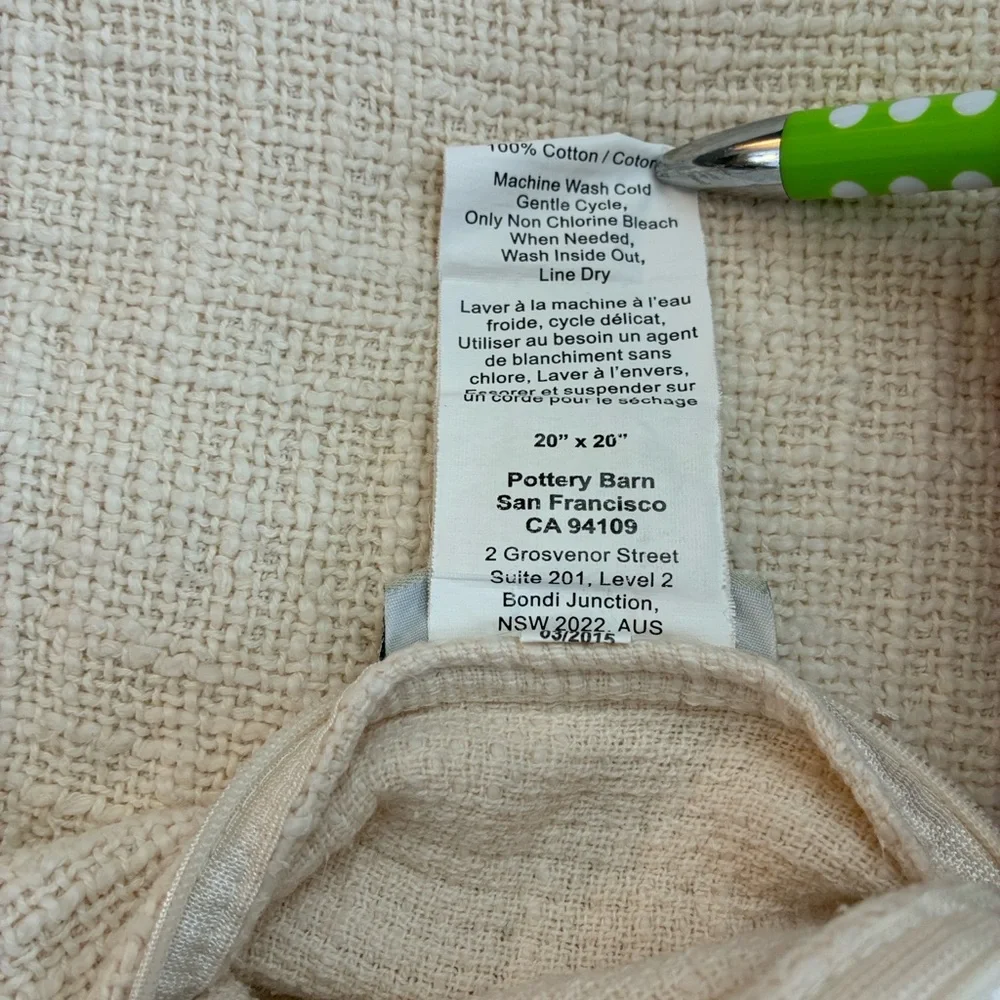 Pottery Barn Cream Textured Accent Pillow Slip Cover 20x20 Flawed